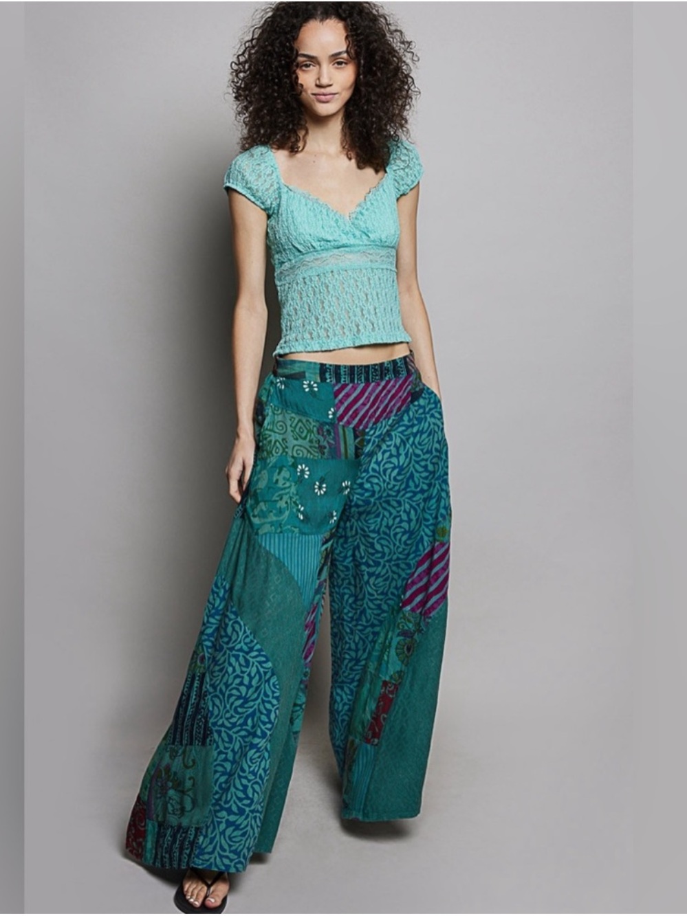 New: POL Bohemian Mixed Patchwork Wide Leg Palazzo Pants• Small
